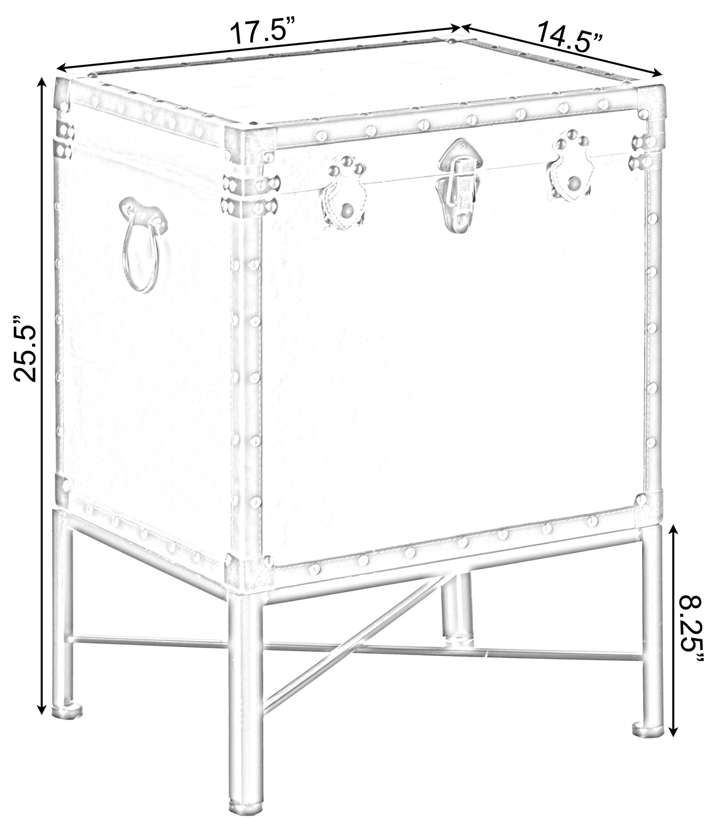Faux Leather Trimmed Lockable Square Lined Storage Trunk, End Table on Metal Stand
