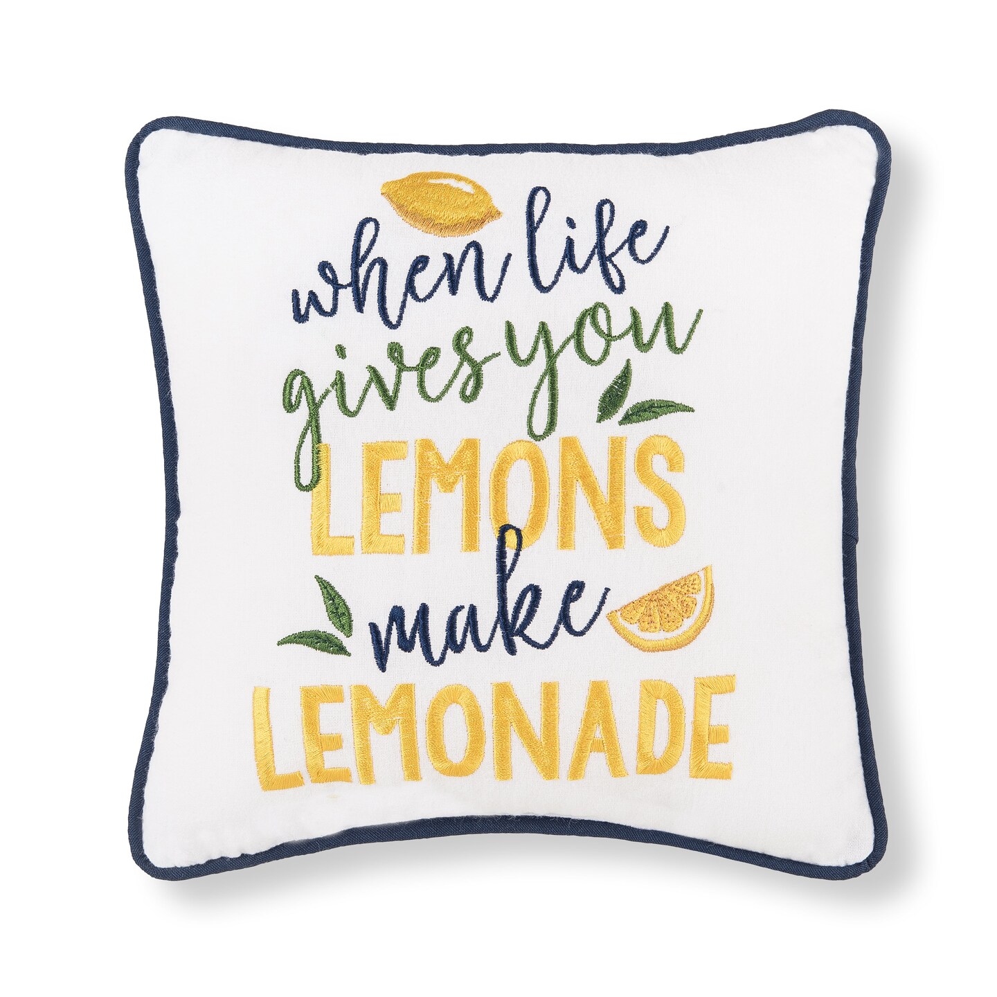 Make Lemonade Embroidered Small Petite Throw Pillow, 10" x 10"