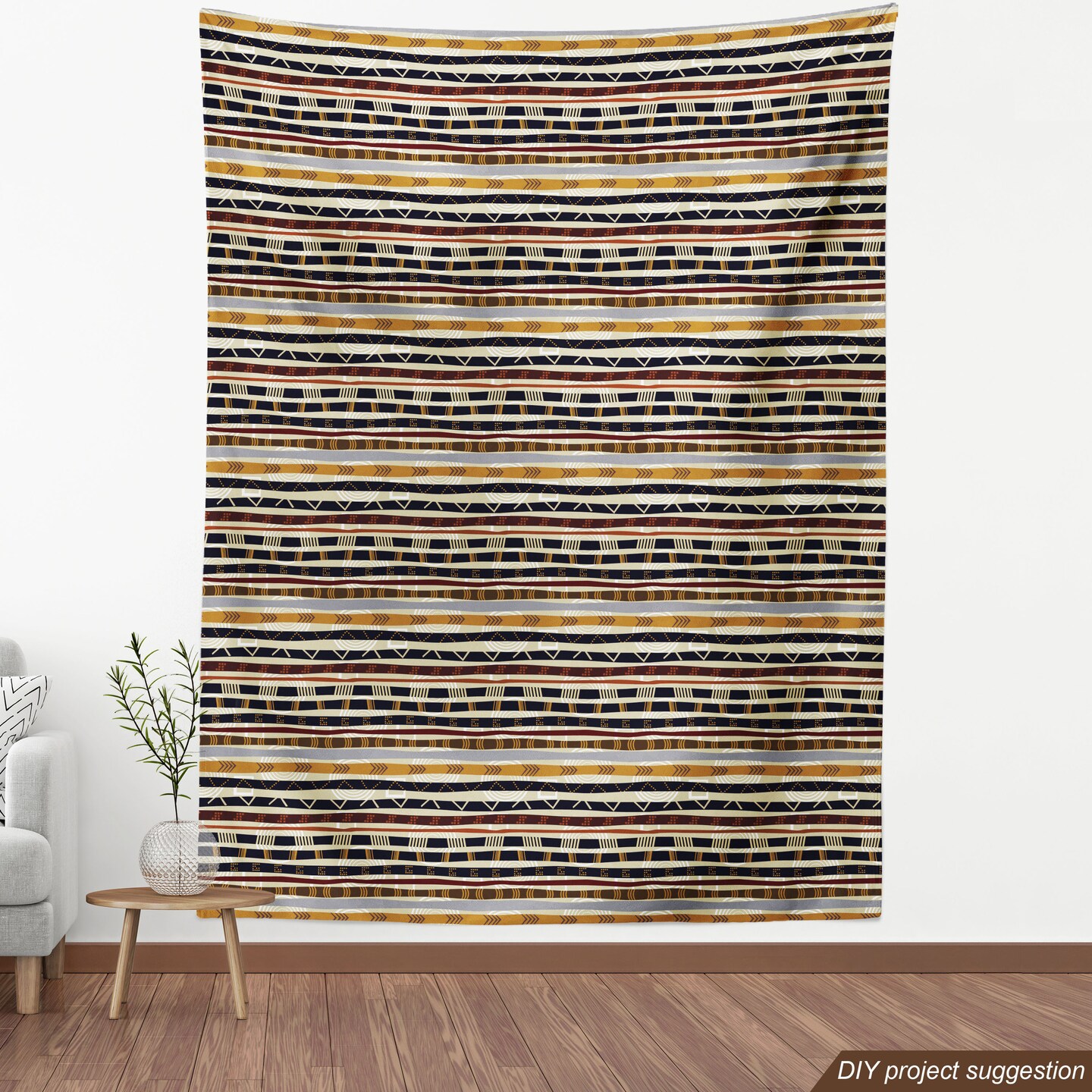 Ambesonne Abstract Fabric by The Yard Ethnic Style Geometric Forms Striped Pattern on Bold Earth Tones Decorative Material for Modern Farmhouse Decor Upholstery and Home Accents 1 Yard Orange Cream
