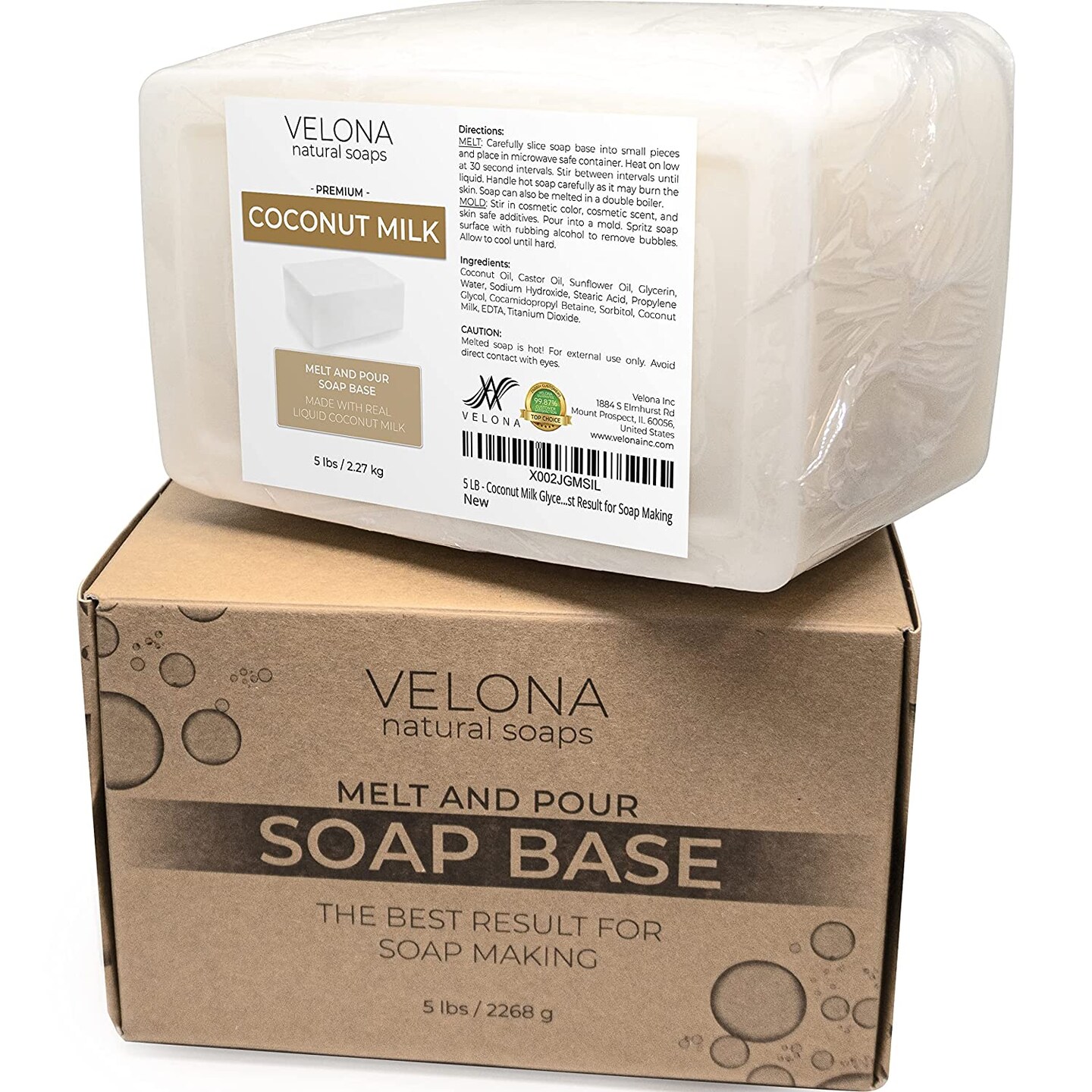 5 LB - Coconut Milk Glycerin Soap Base by Velona | SLS/SLES Free | Melt and Pour | Natural Bar for The Best Result for Soap Making&#x2026;