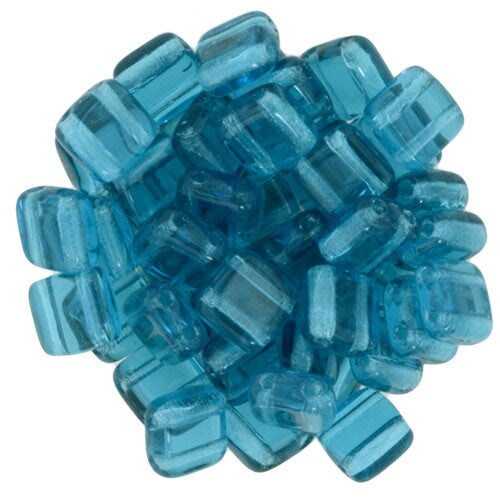 Czechmate 6mm Square Glass Czech Two Hole Tile Bead, Teal