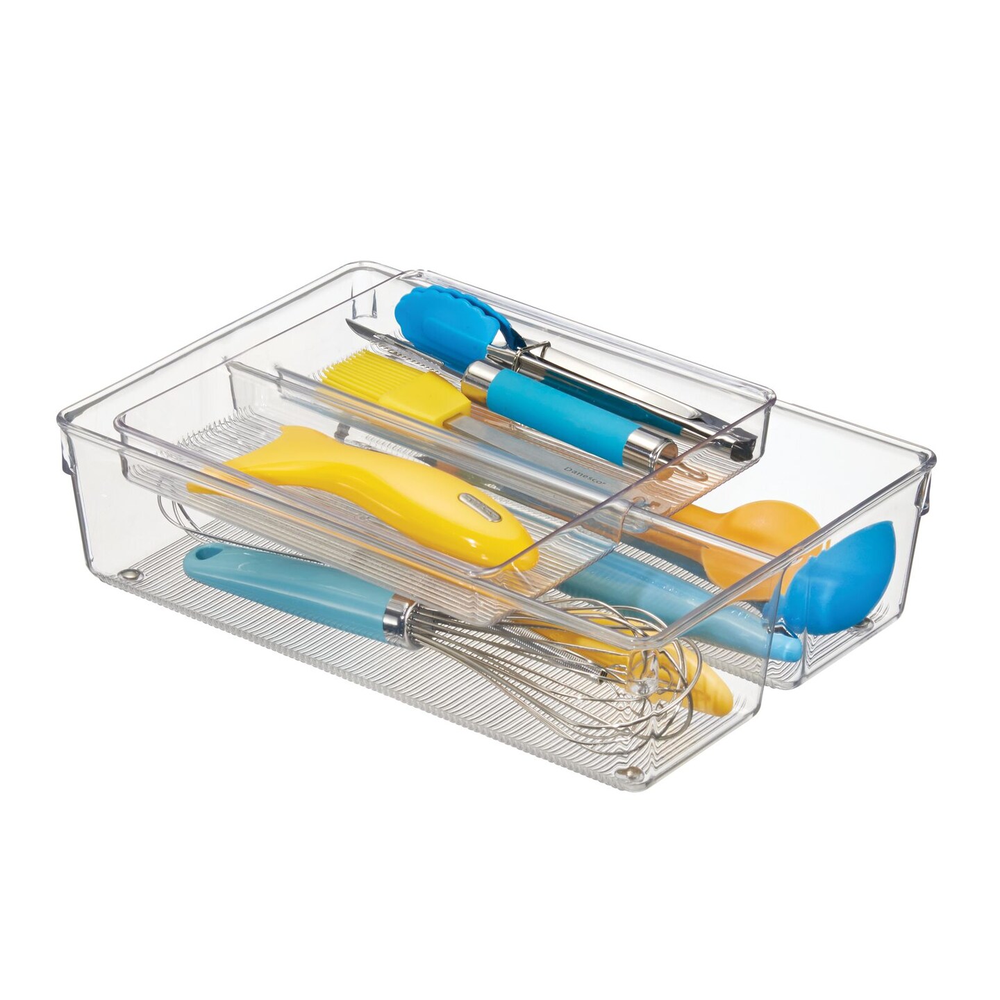 mDesign 2 Piece Plastic Stackable Kitchen Drawer Organizer with Top Tray