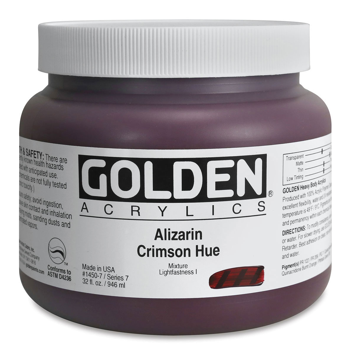 Golden Heavy Body Artist Acrylics - Alizarin Crimson Hue, 32 oz Jar