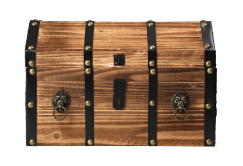 Large Wooden Pirate Lockable Trunk with Lion Rings