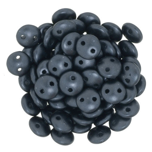 Czechmate 6mm Lentil Glass Czech Two Hole Bead, Pearl Coat - Charcoal