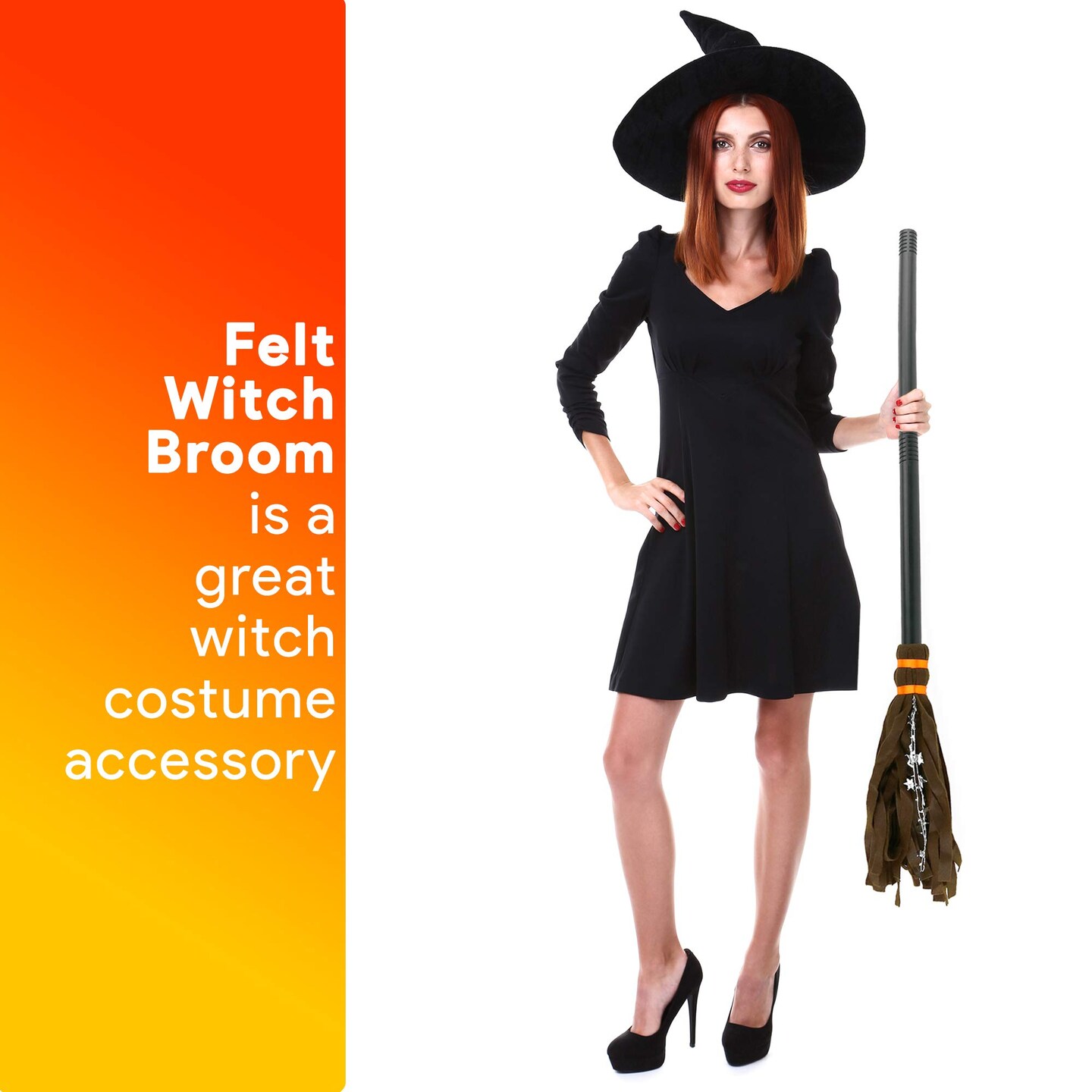 Witch Broomstick Costume Accessories - Realistic Wizard Flying Felt Broom Stick Costumes Accessory for All Children