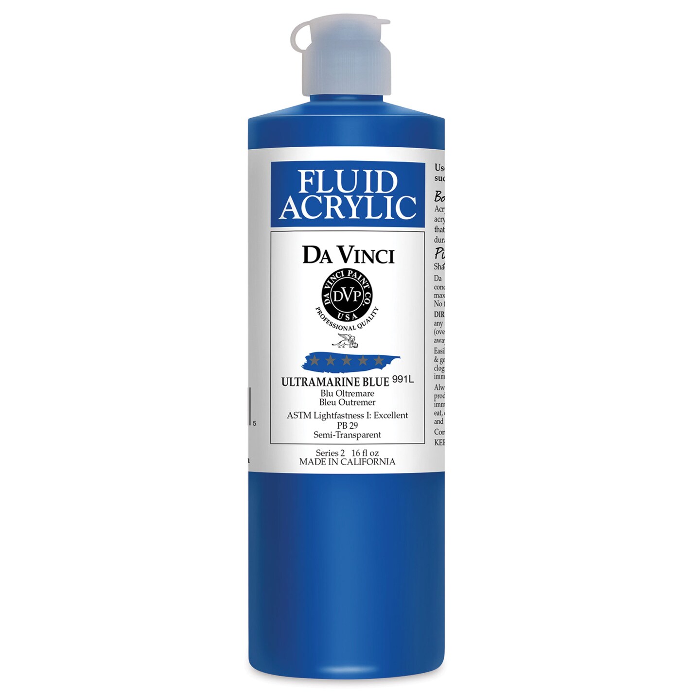 Da Vinci Fluid Acrylics - Ultramarine Blue, 16 oz bottle