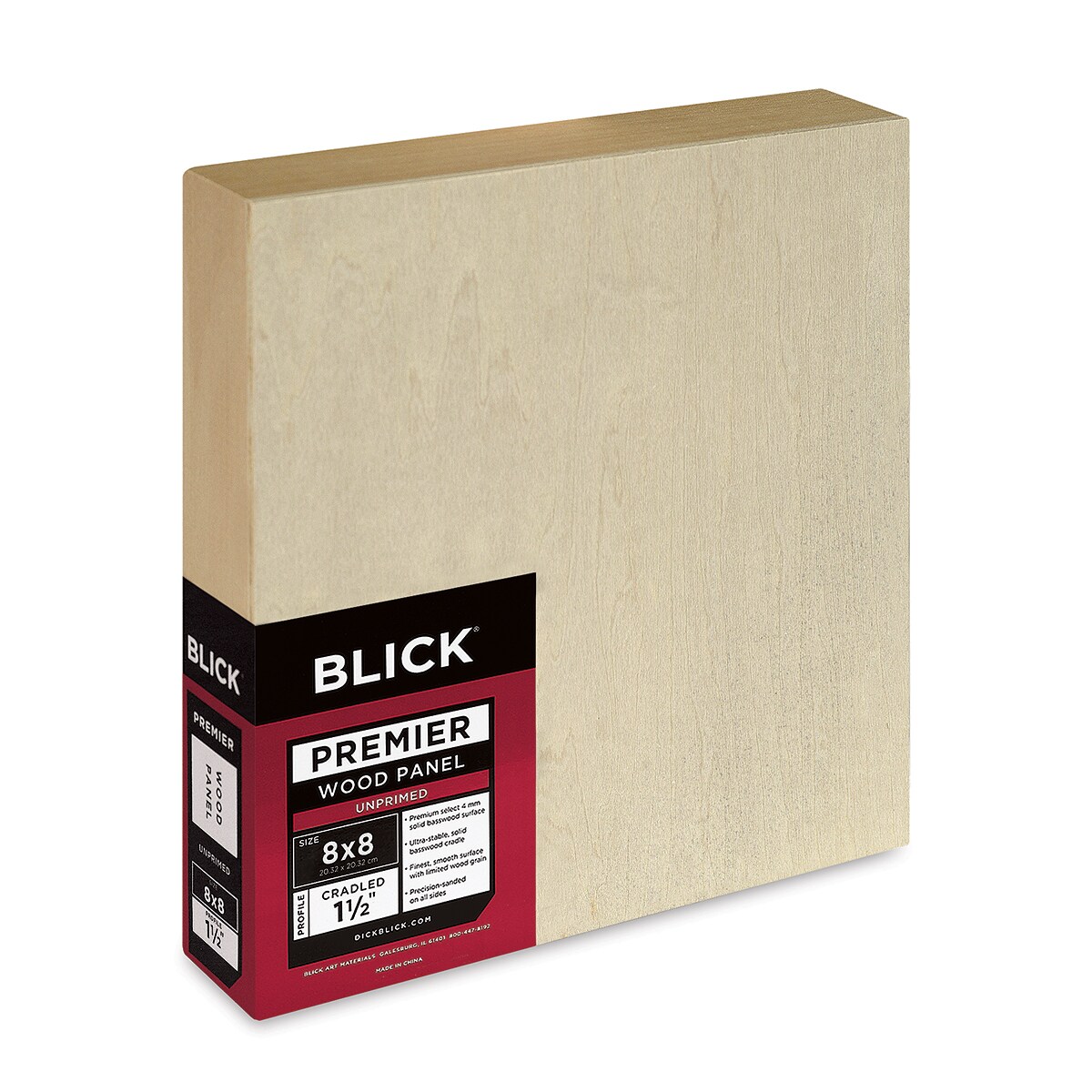 Blick Premier Wood Panel - 8&#x22; x 8&#x22;, 1-1/2&#x22; Gallery Profile, Cradled