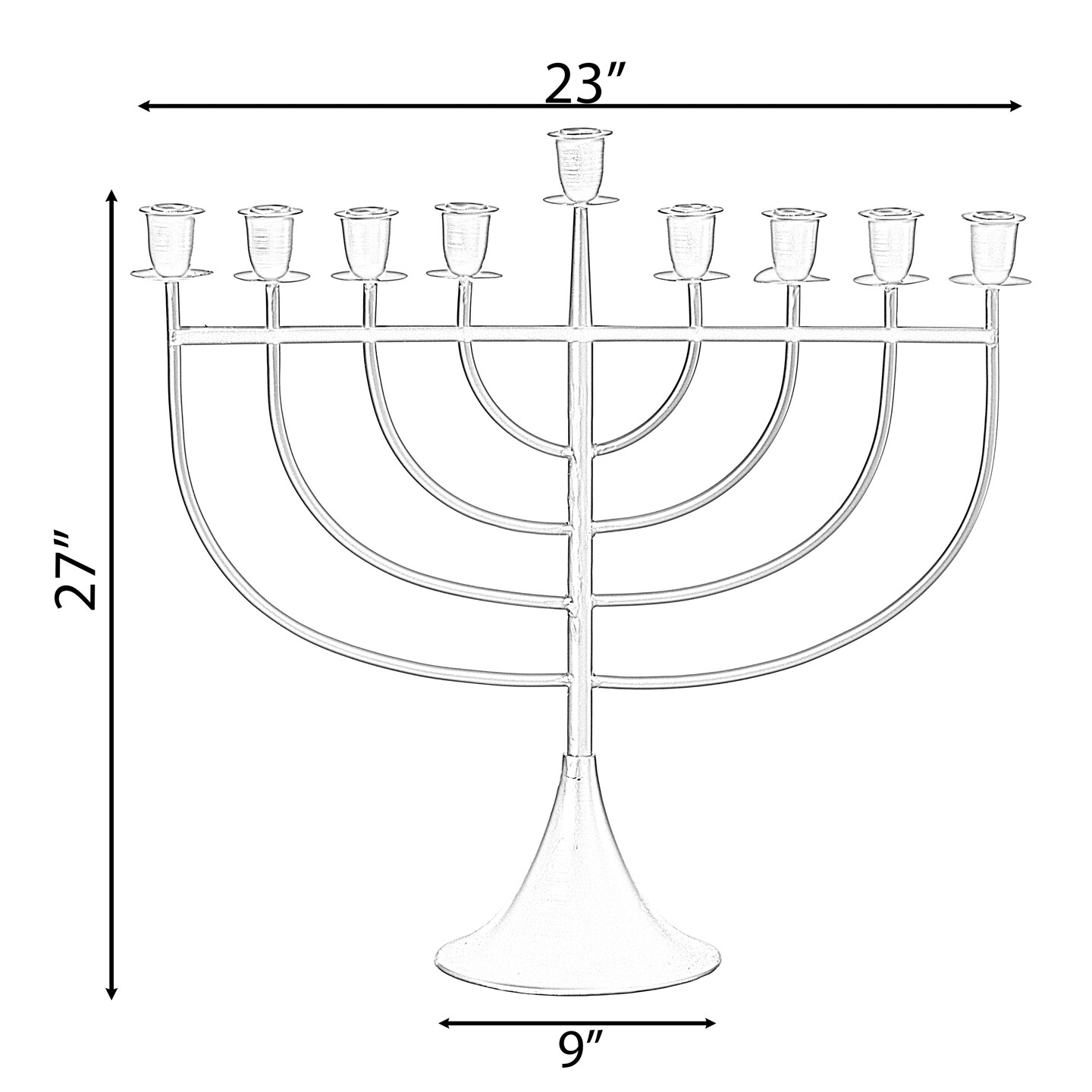 Modern Solid Metal Judaica Hanukkah Menorah 9 Branched Candelabra