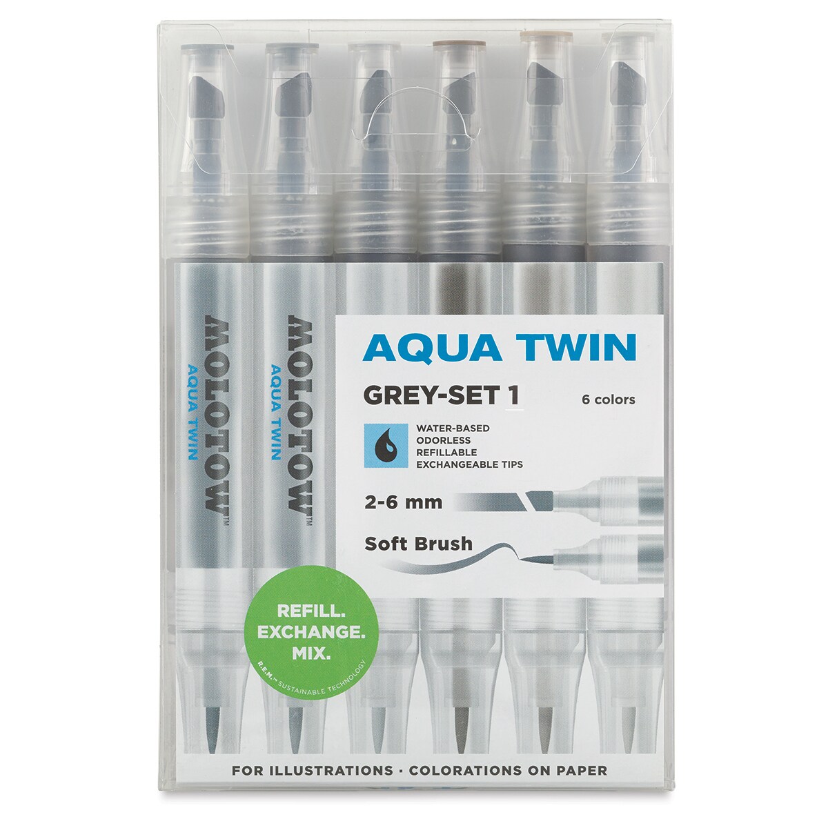 Molotow Aqua Twin Markers - Grey Colors Set 1, Set of 6
