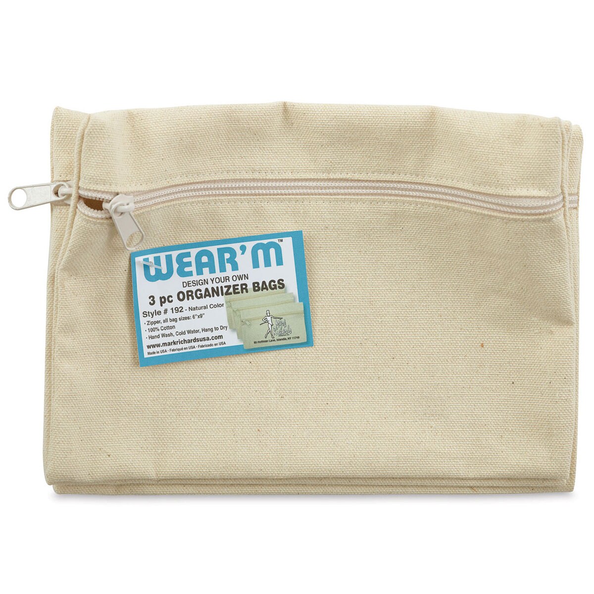 Natural Cotton Zipper Bags - Pkg of 3