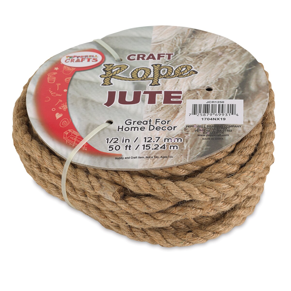 Pepperell Craft Natural Jute Craft Rope - 1/2&#x22; x 50 ft