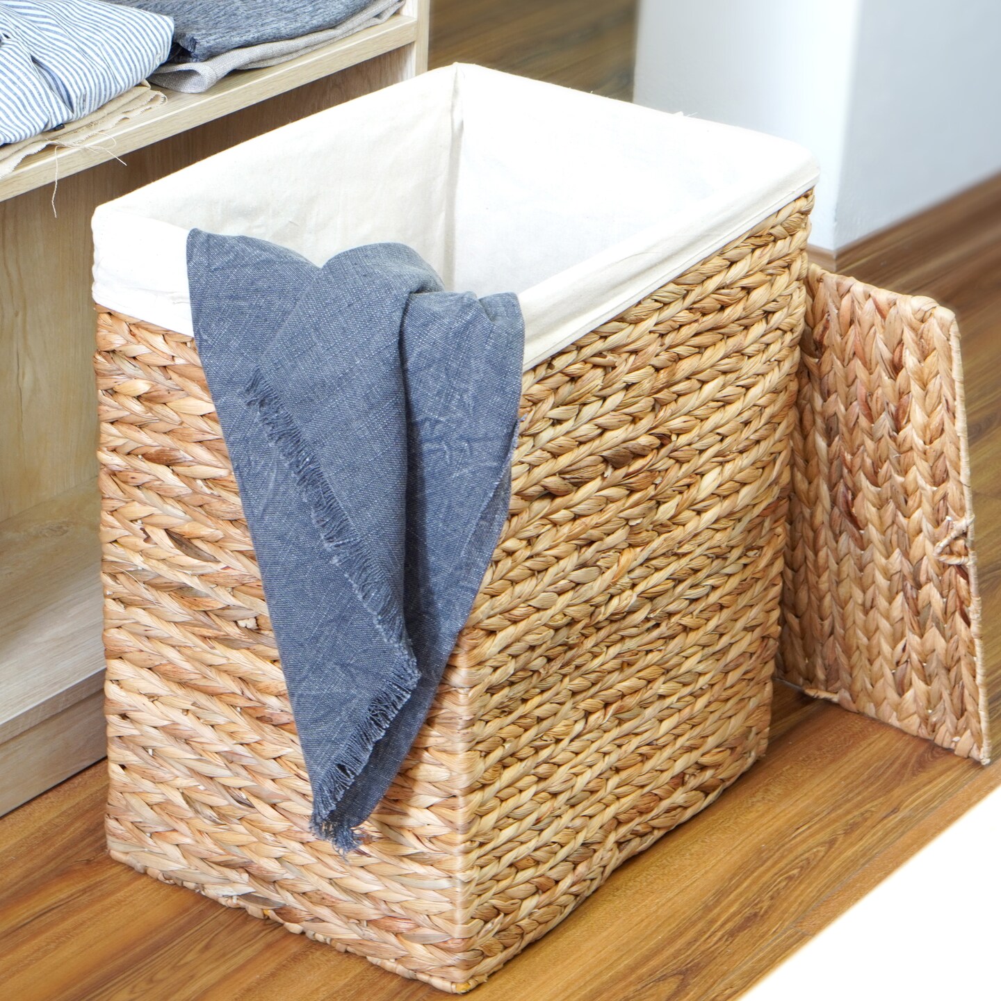 Handmade Rectangular Water Hyacinth Wicker Laundry Hamper with Lid Natural
