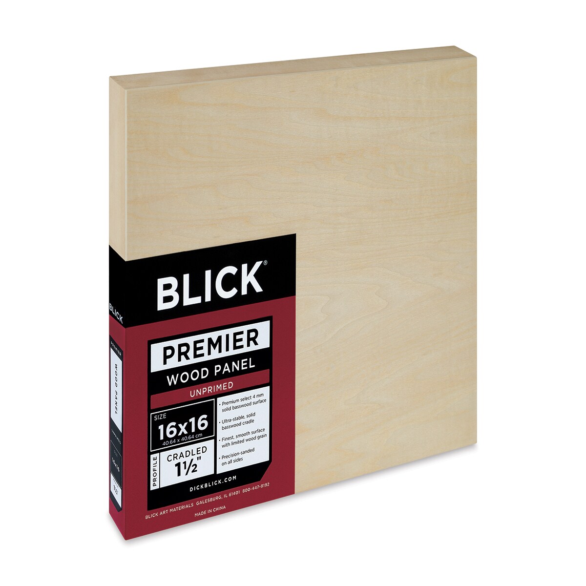 Blick Premier Wood Panel - 16&#x22; x 16&#x22;, 1-1/2&#x22; Gallery Profile, Cradled