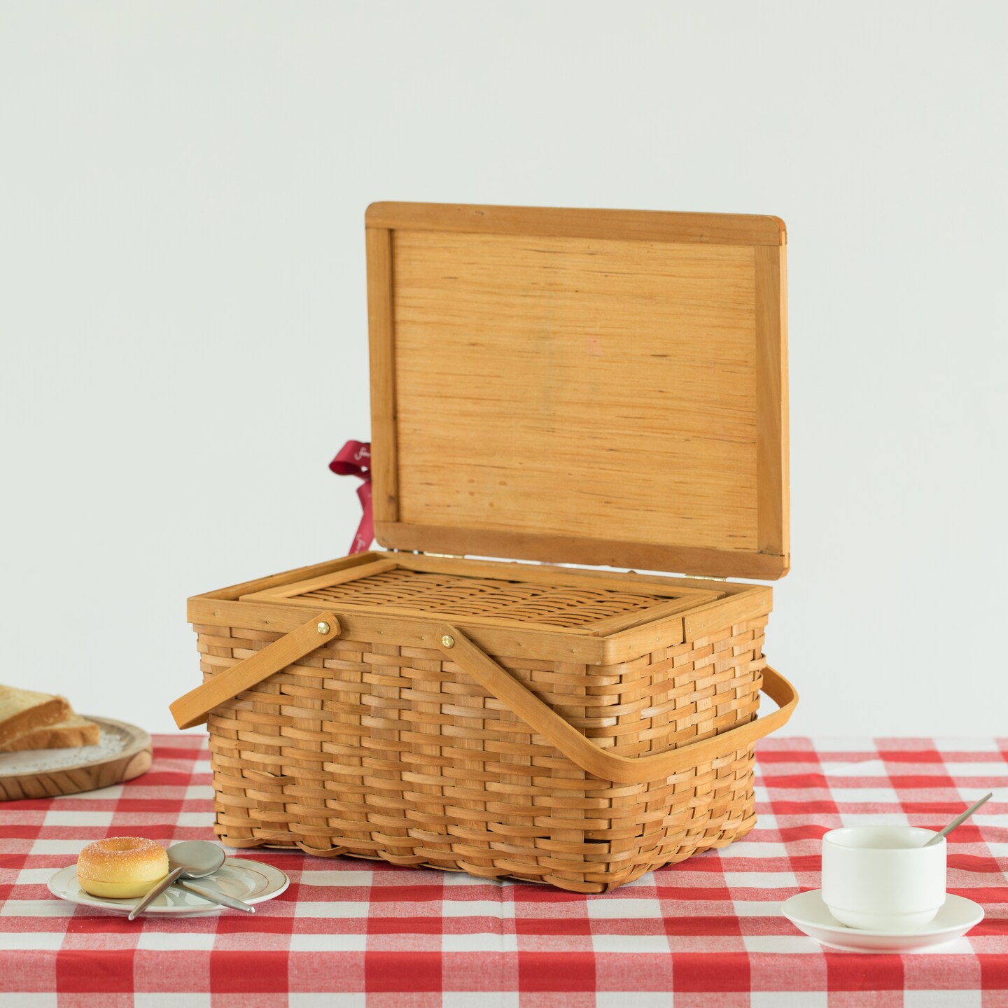 Woodchip Picnic Storage Basket with Cover and Movable Handles | Michaels