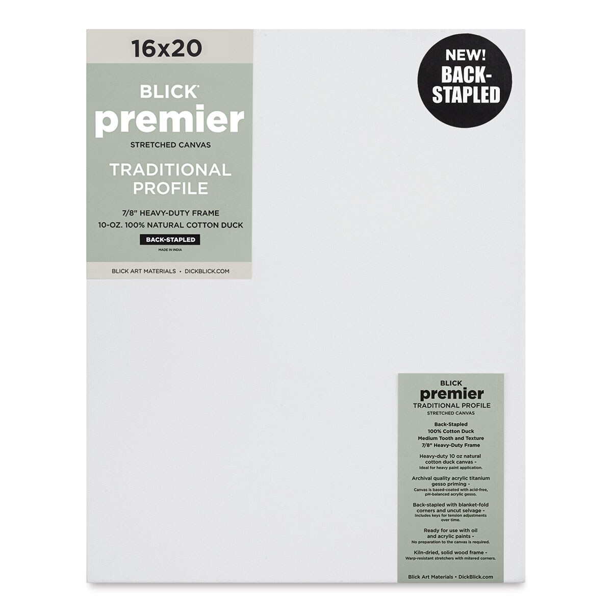 Blick Premier Stretched Cotton Canvas - Traditional Profile, Back-Stapled, 16&#x22; x 20&#x22;