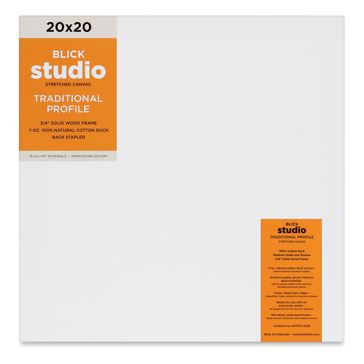 Blick Studio Stretched Cotton Canvas - Traditional Profile, 20&#x22; x 20&#x22;