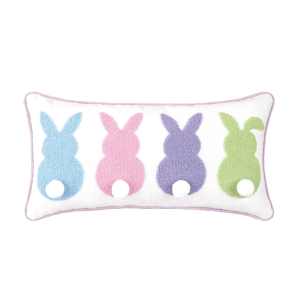 Easter Bunnies with Tufted 3D Bunny Rabbit Tail Spring Themed Mini Accent Pillow, 10" x 20"