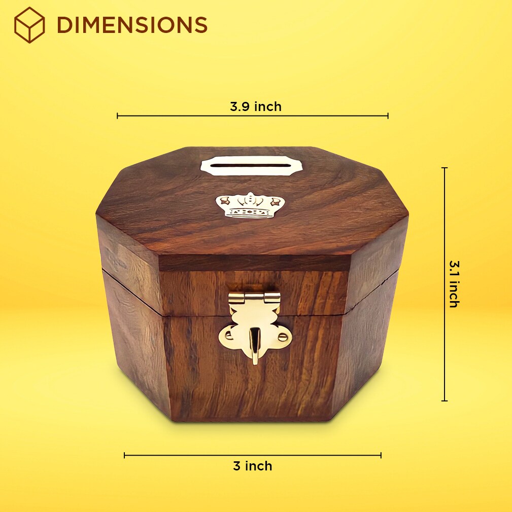 Wooden Decorative Coin Bank Money Saving Box Secured with Lockable Latch
