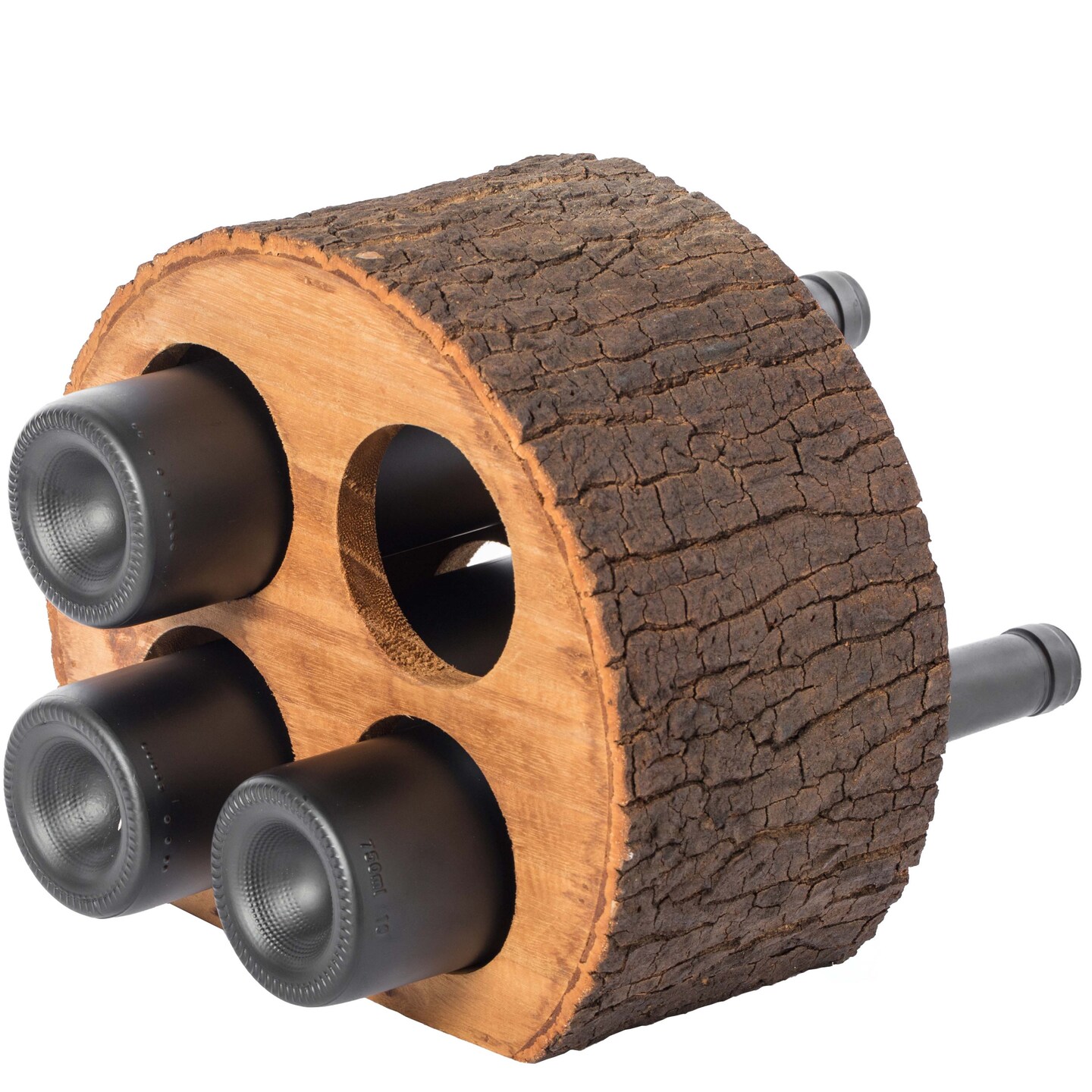 Round Wood Log Style with Bark 4 Bottle Countertop Wine Rack Holder