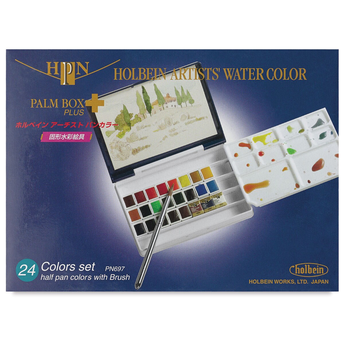 Holbein Artists' Watercolor Half Pans - Set of 24, Assorted Colors