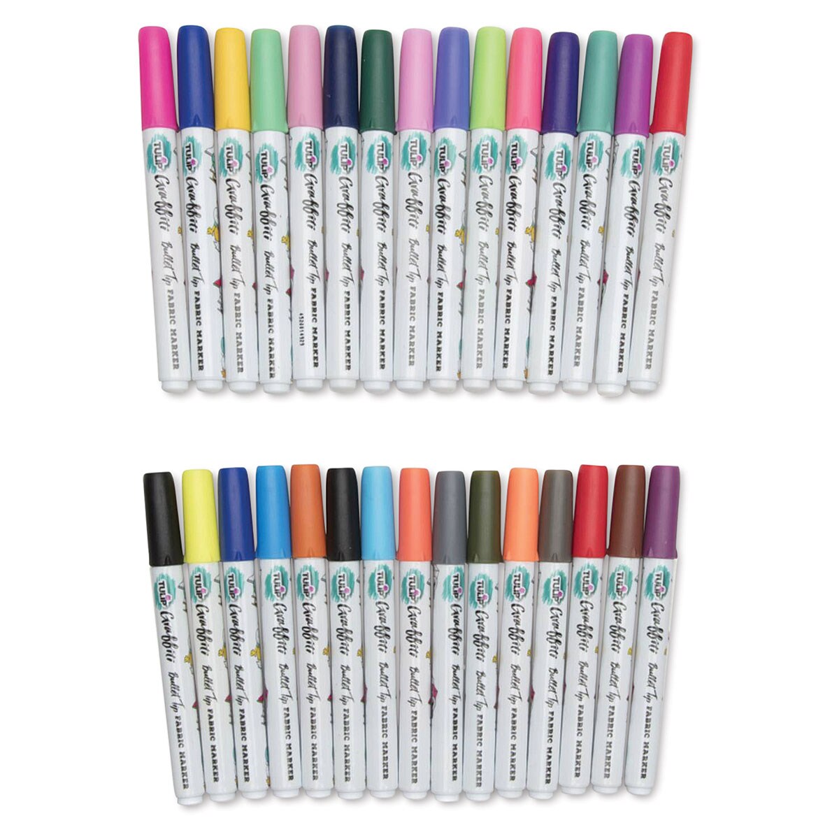 Tulip Graffiti Bullet Tip Fabric Markers - Rainbow, Set of 30