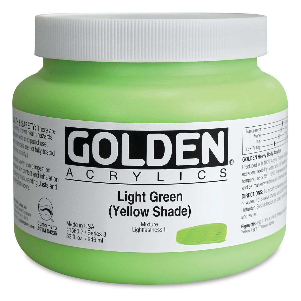 Golden Heavy Body Artist Acrylics - Light Green (Yellow Shade), 32 oz Jar