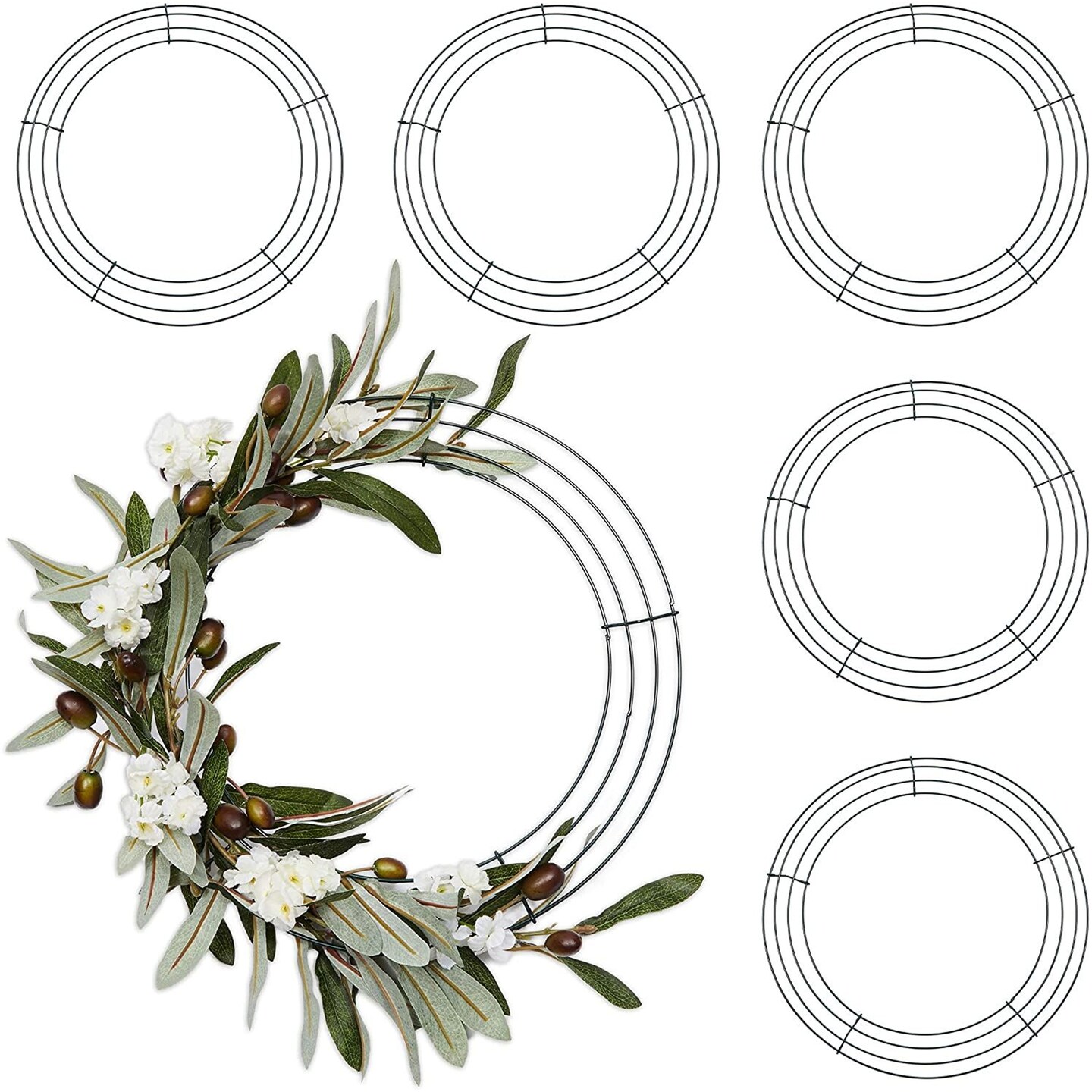 Wire Wreath Frames, 16 Inch Metal Floral Rings for Front Door Decor, DIY Projects, Wall Hanging Crafts (Dark Green, 6 Pack)