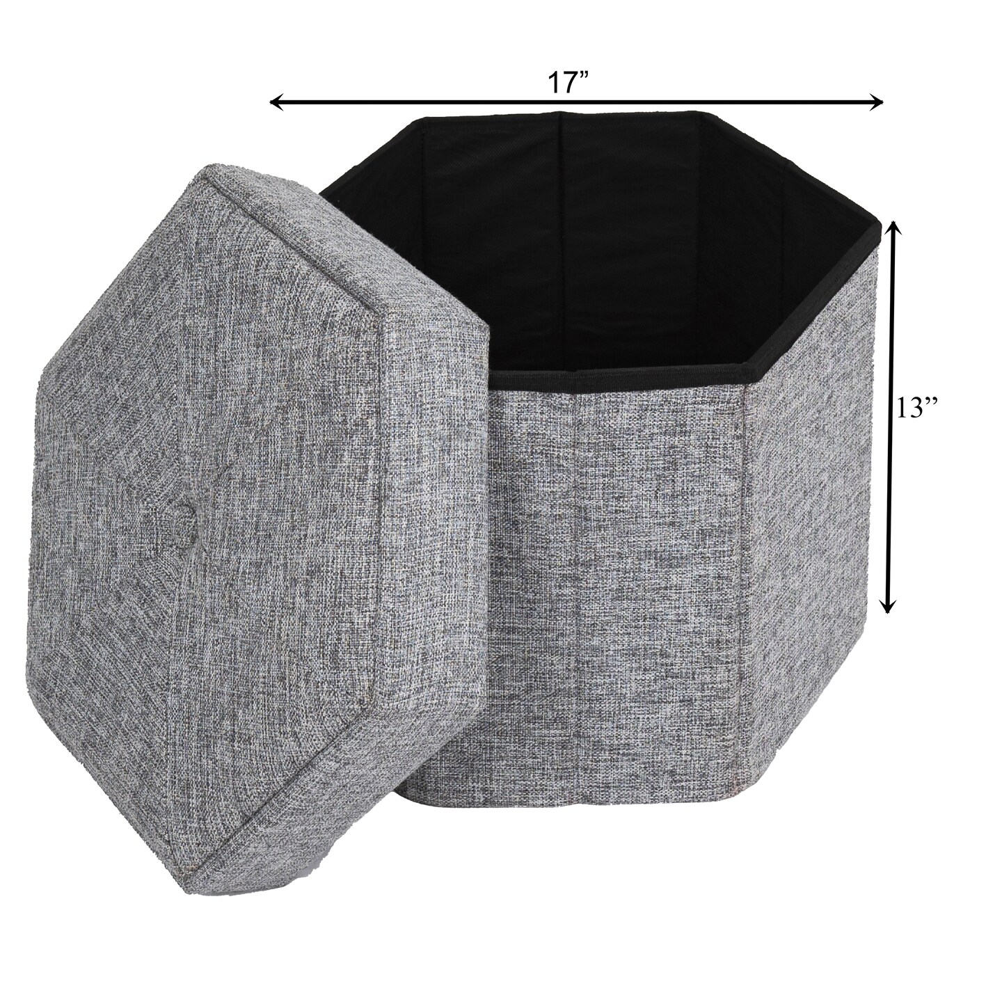 Decorative Grey Foldable Hexagon Ottoman for Living Room, Bedroom, Dining, Playroom or Office
