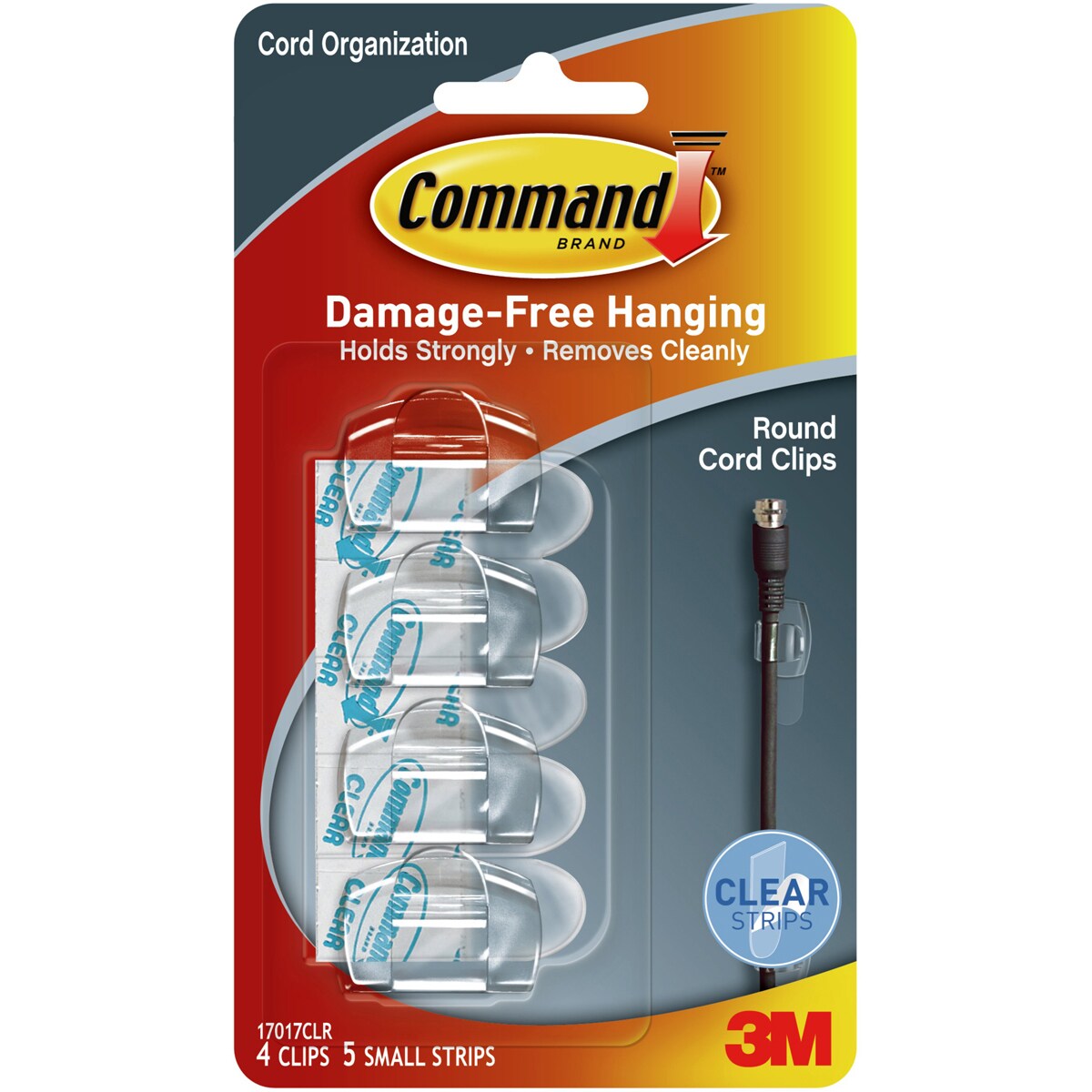 Command Round Cord Clip 4/Pkg-Clear
