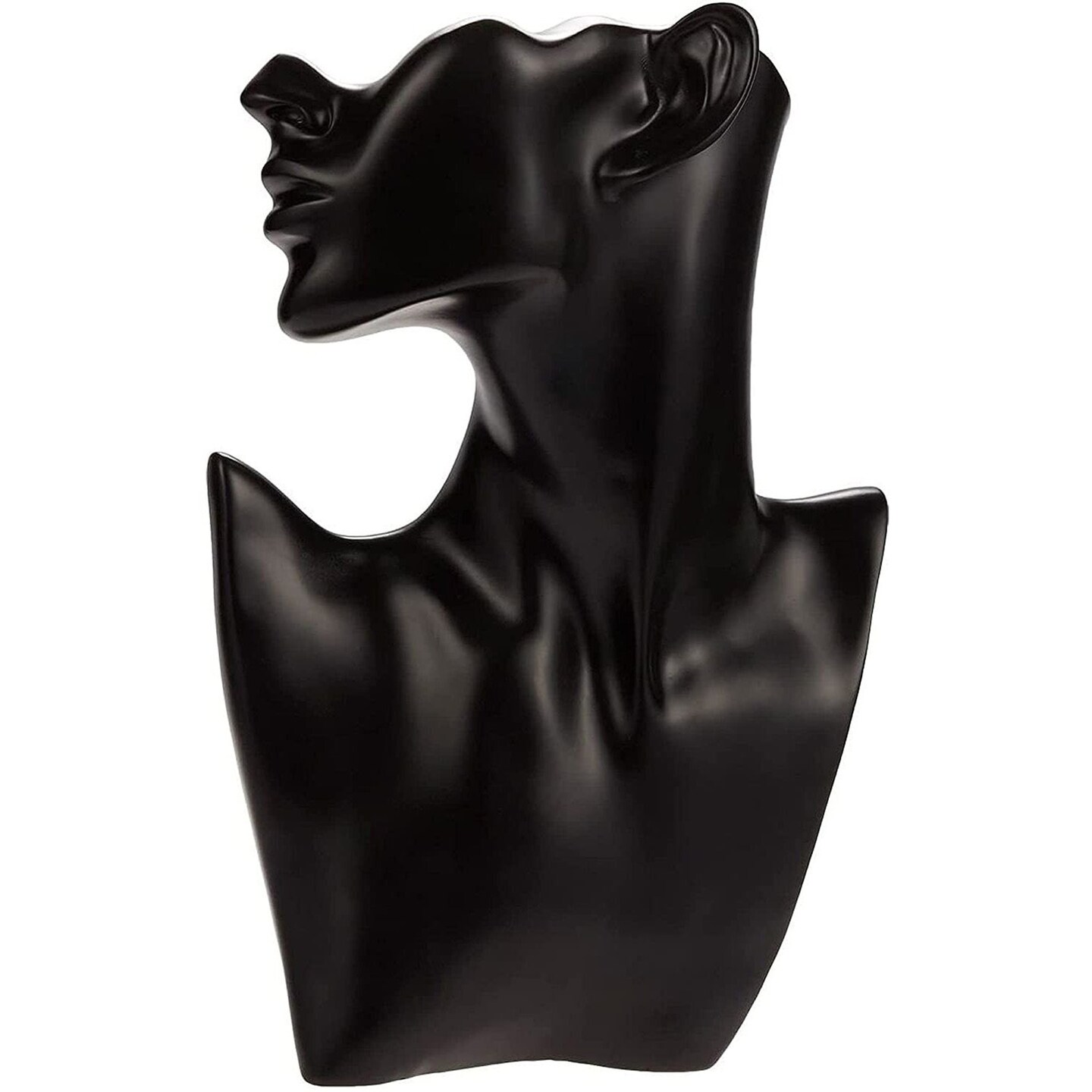 Boutique Jewelry Mannequin Display Bust for Necklace, Pendant, Earrings (7.5 x 11 x 2 Inches, Black)