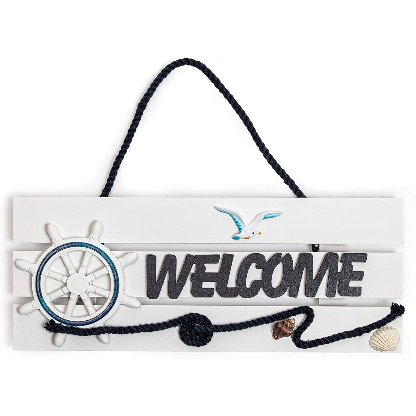 Juvale Nautical Welcome Sign for Boat Wall Decor (11 x 4.5 in)
