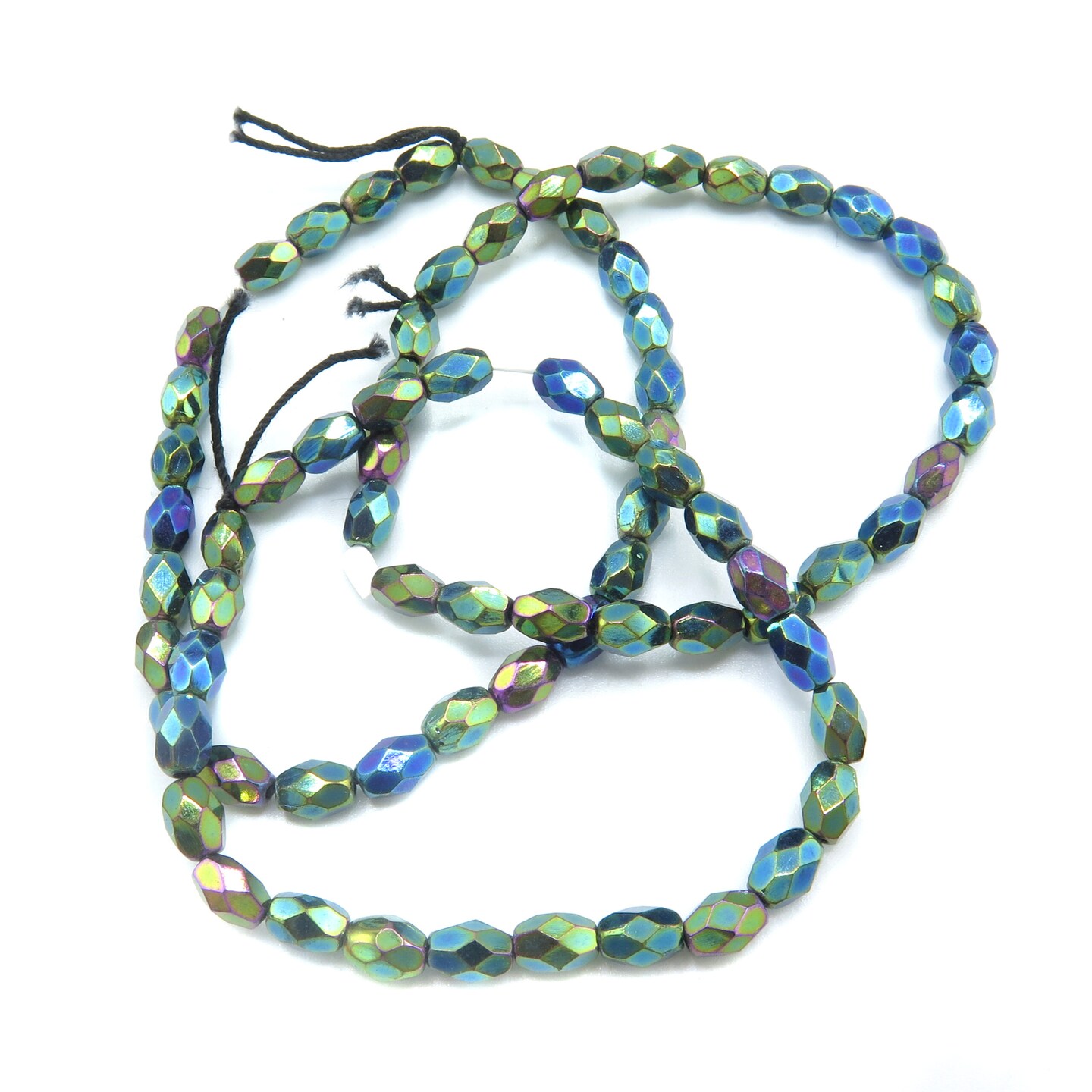 Peacock Faceted Olive Shaped Czech Glass Beads (1 strand/25 beads) (B616)