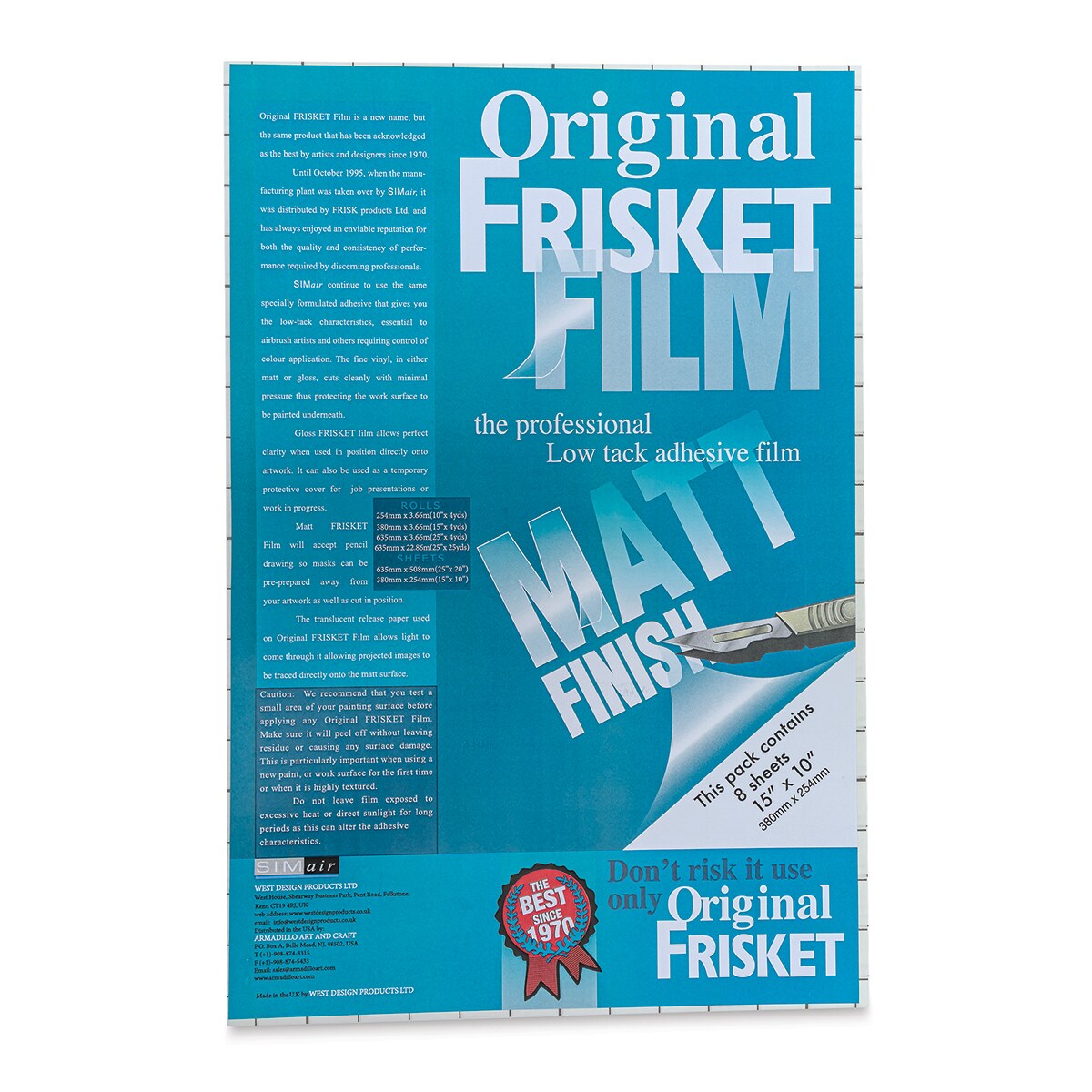 Original Frisket Film Pack - 8 Sheets, 15&#x22; x 10&#x22;, Matte