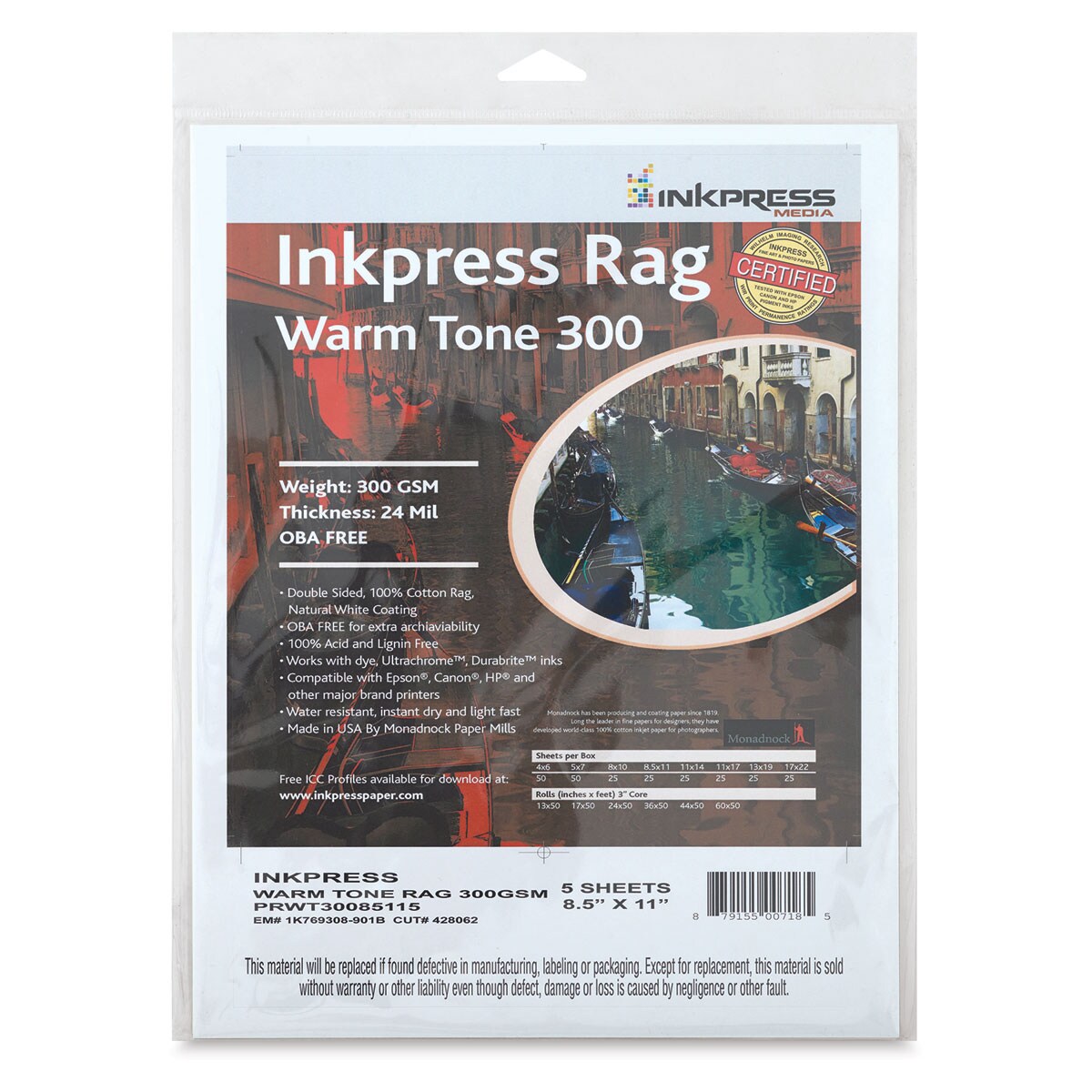 Inkpress Rag Digital Paper - Warm Tone, 300 Gsm, 8-1/2" X 11", 25 ...