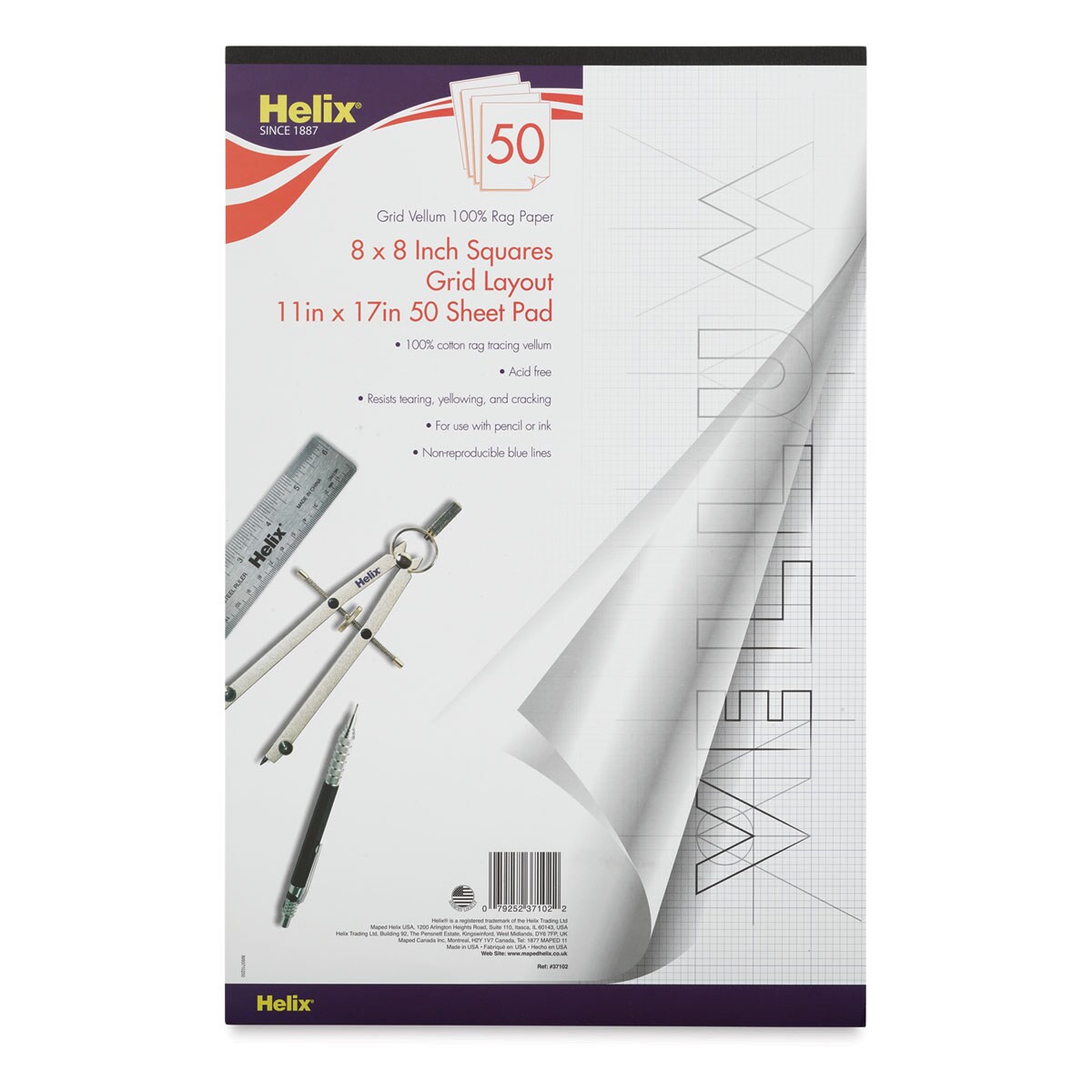 Helix Grid Vellum Paper Pad - 8 x 8, 11&#x22; x 17&#x22;