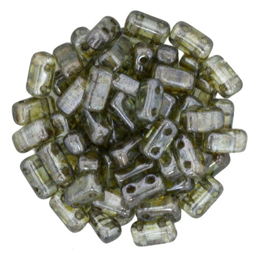 2-Hole TILE Beads 6mm CzechMates LUSTER TRANSPARENT GREEN