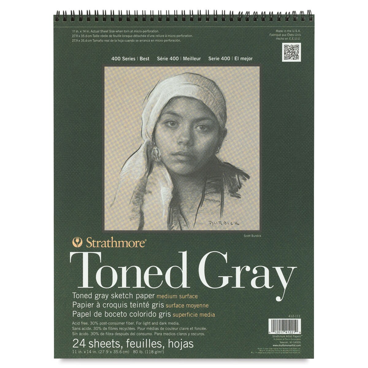 Strathmore Toned Gray Sketch Pad 11-Inch x 14-Inch, 24 Sheets