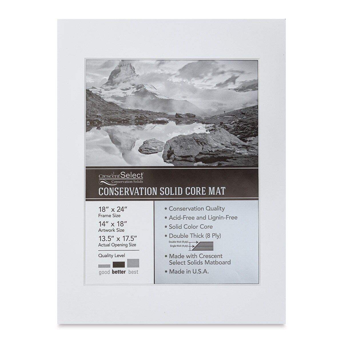 Crescent Select Conservation Solids Pre-Cut Mat - Vivid White, 8 ply, 18&#x22; x 24&#x22;
