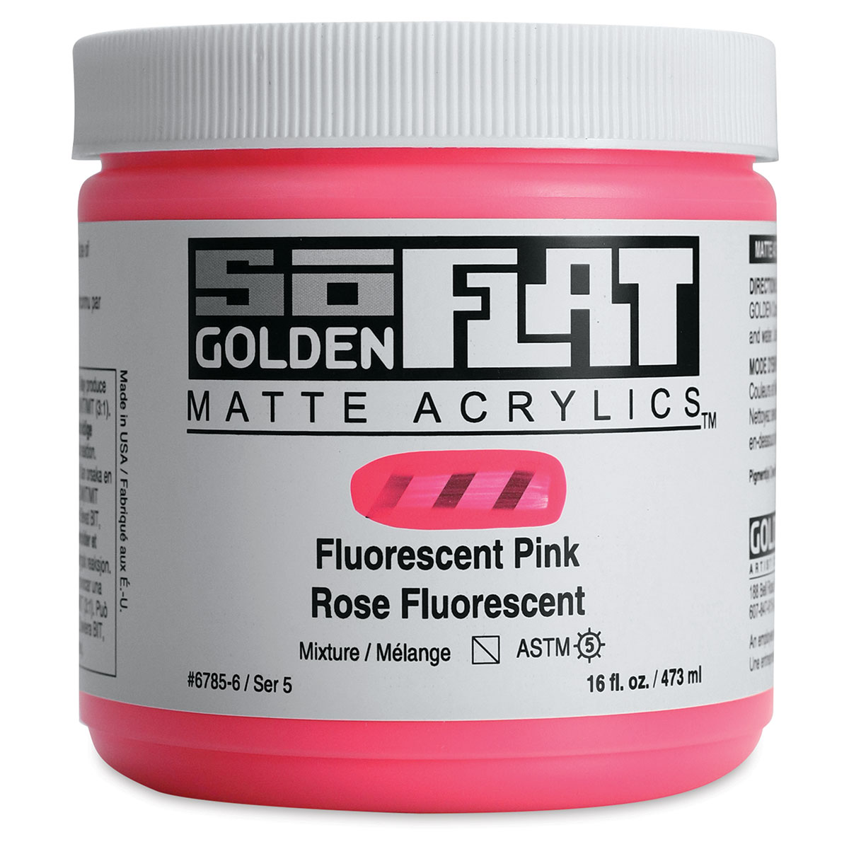 Golden SoFlat Matte Acrylic Paint - Fluorescent Pink, 473 ml, Jar
