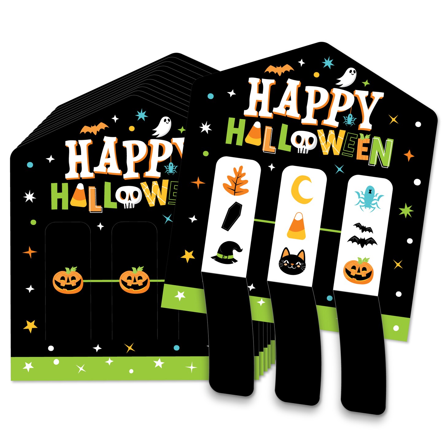Big Dot of Happiness Jack-O&#x27;-Lantern Halloween - Kids Halloween Party Game Pickle Cards - Pull Tabs 3-in-a-Row - 12 Ct