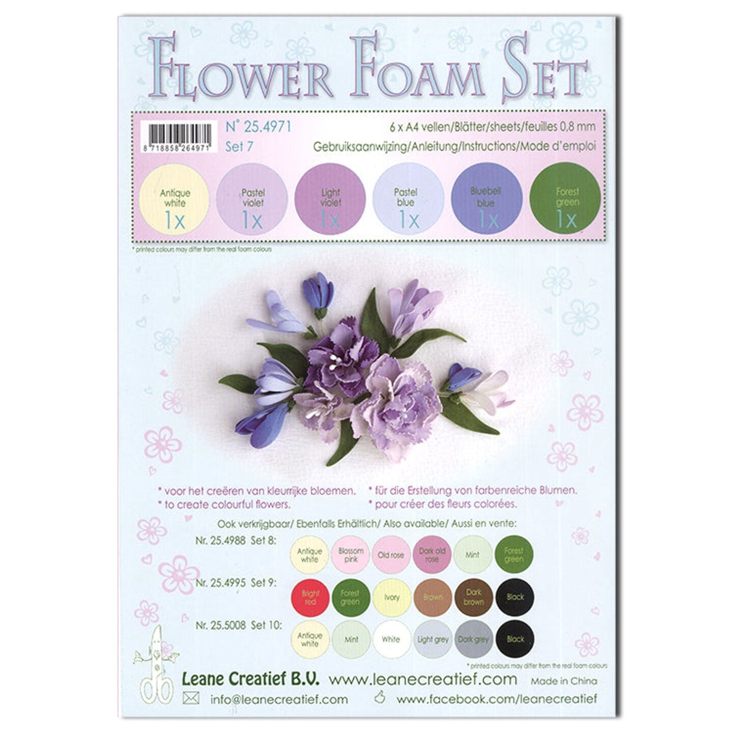 Leane Creatief Flower Foam Set 7 6 A4 Sheets - Pastel Blue/Violet
