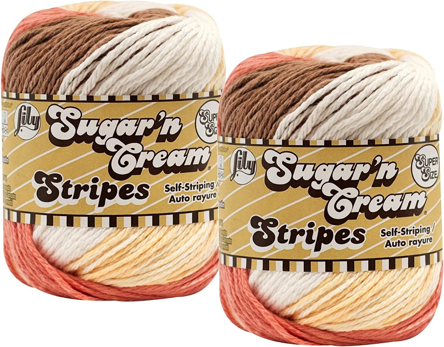 Lily Sugar'n Cream Super Size Stripes Yarn, Natural Stripes