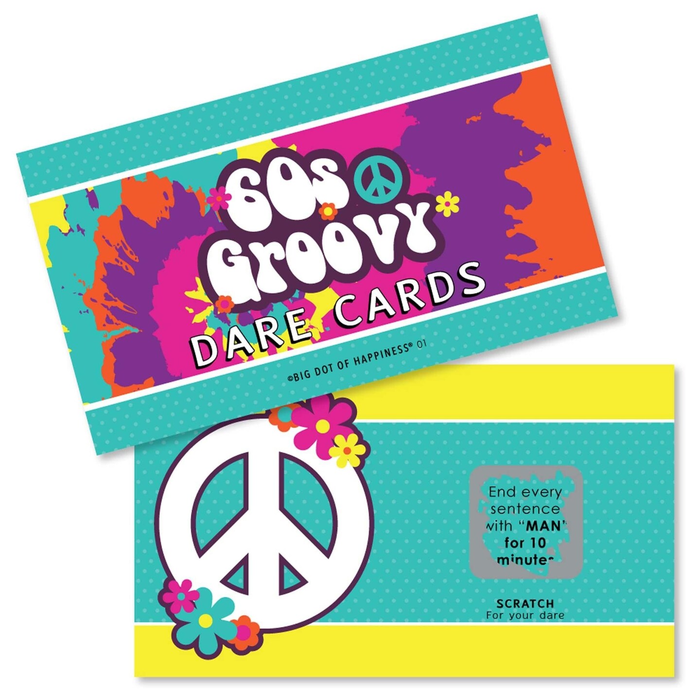 Big Dot of Happiness 60&#x27;s Hippie - 1960s Groovy Party Game Scratch Off Dare Cards - 22 Count