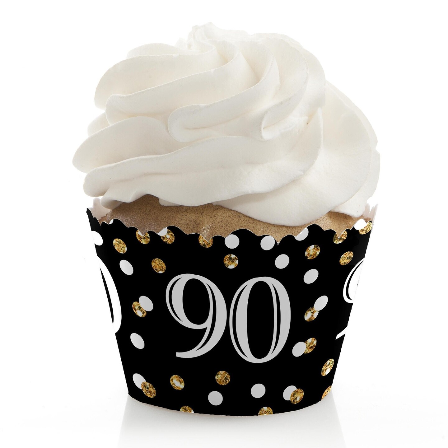 Big Dot of Happiness Adult 90th Birthday - Gold - Birthday Party Decorations - Party Cupcake Wrappers - Set of 12