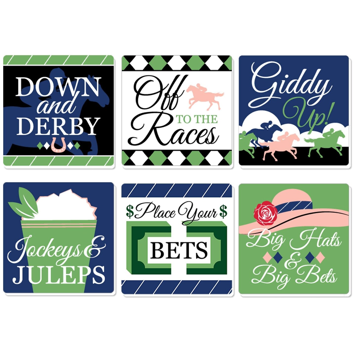 Big Dot of Happiness Kentucky Horse Derby - Funny Horse Race Party Decorations - Drink Coasters - Set of 6