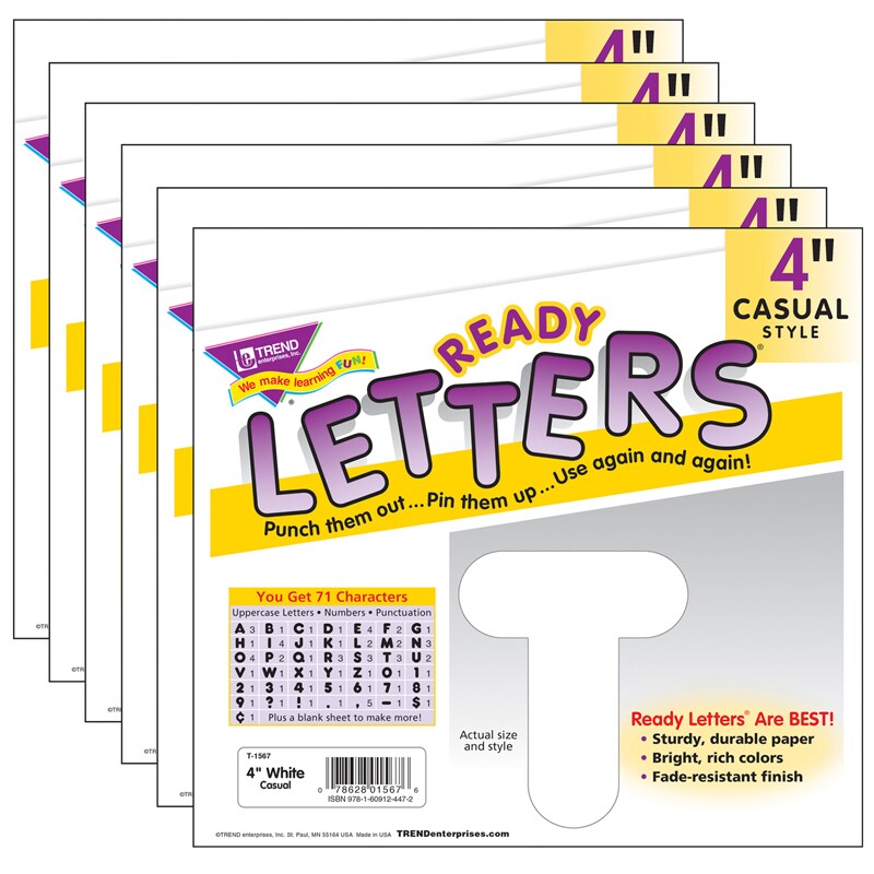White 4&#x22; Casual Uppercase Ready Letters&#xAE;, 6 Packs