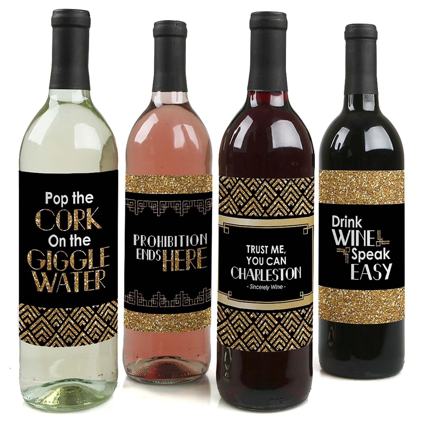 Big Dot of Happiness Roaring 20's - 1920s Art Deco Jazz Party Decorations for Women and Men - Wine Bottle Label Stickers - Set of 4