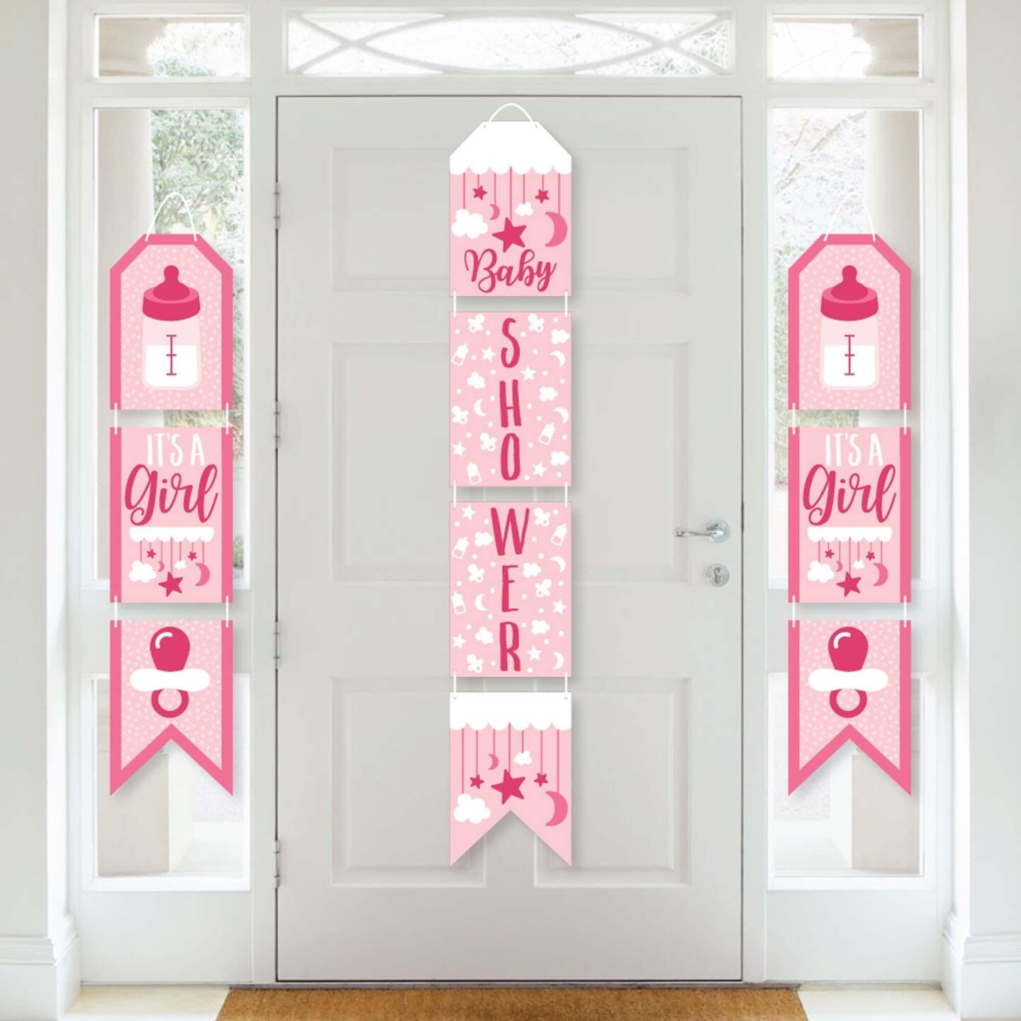 Big Dot of Happiness It&#x27;s a Girl - Hanging Vertical Paper Door Banners - Pink Baby Shower Wall Decoration Kit - Indoor Door Decor