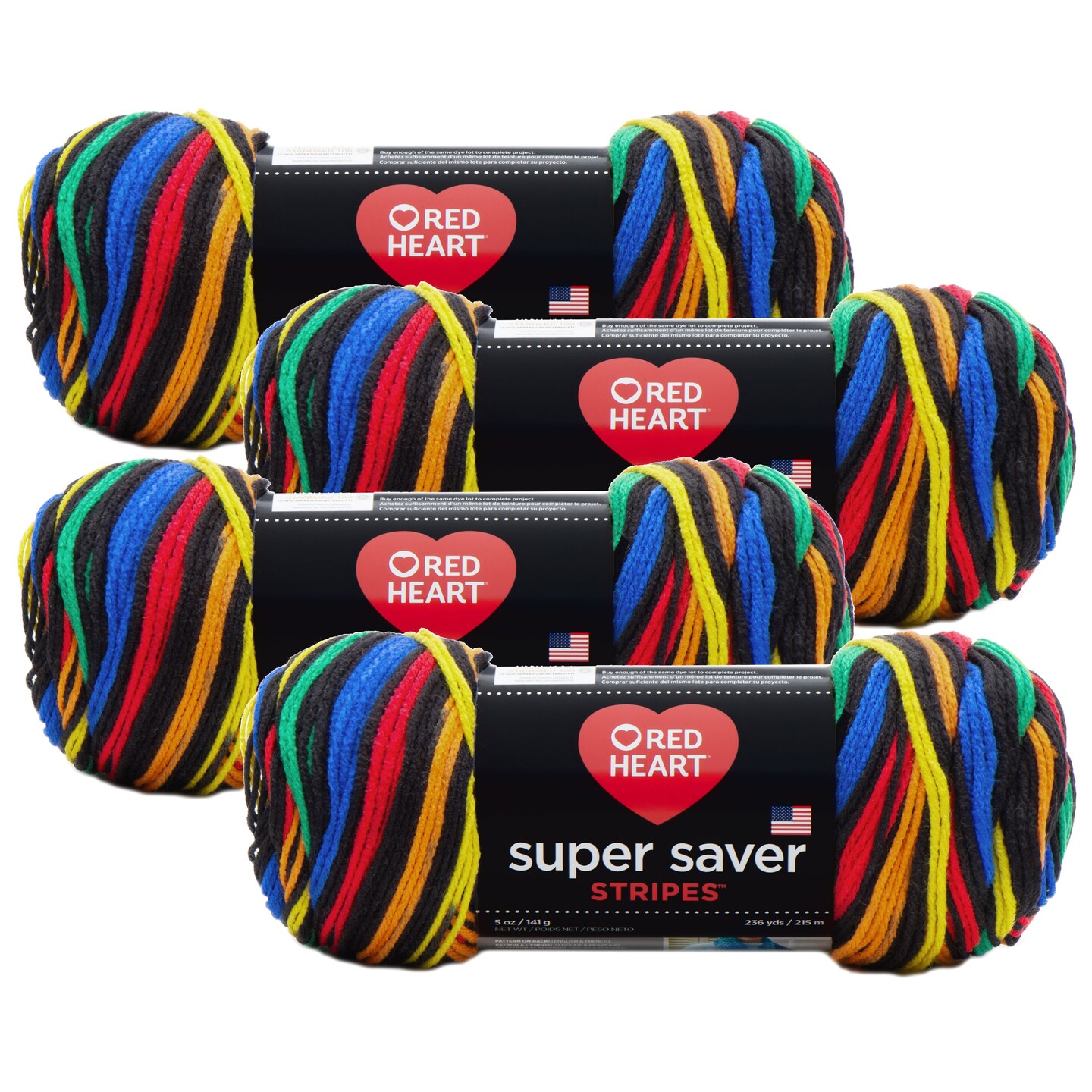 (Pack of 4) Red Heart Super Saver Yarn-Primary Stripes